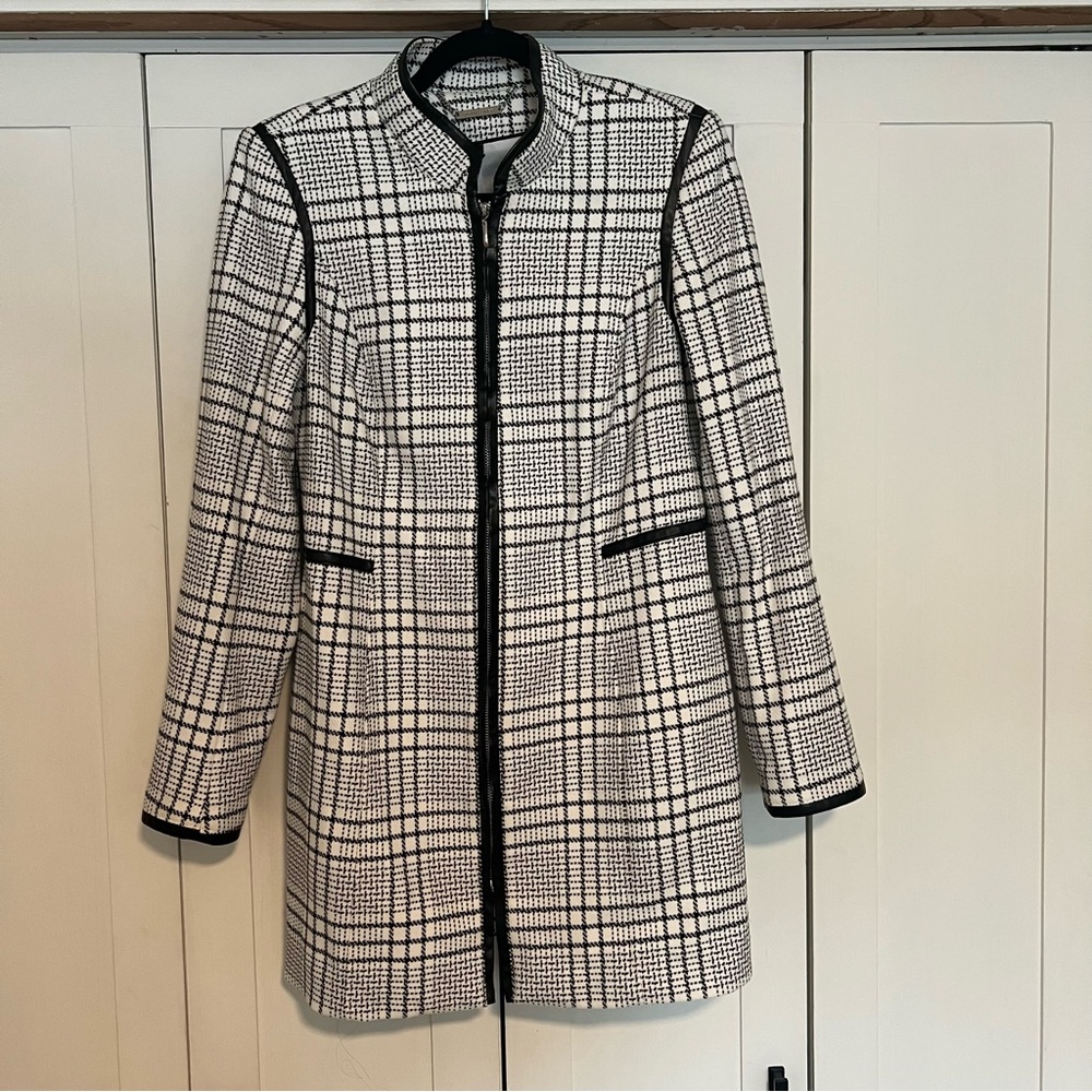 White House Black Market Plaid Women's Topper Jacket | Leather Jacket Details